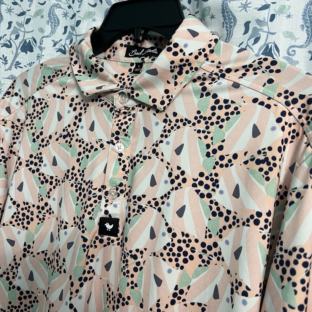 Bad Birdie Men's Large Fish Geometric Artsy Performance Golf Polo Shirt